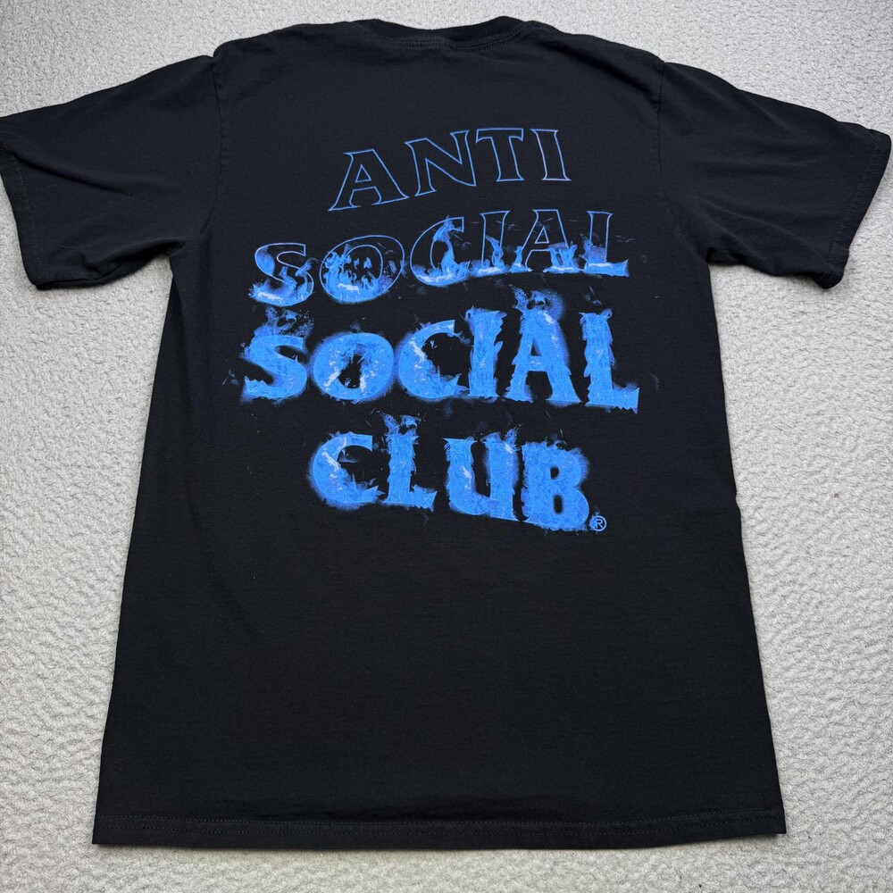 Anti Social Social Club Shirt Mens Small Black Blue Distressed Logo Graphic Tee